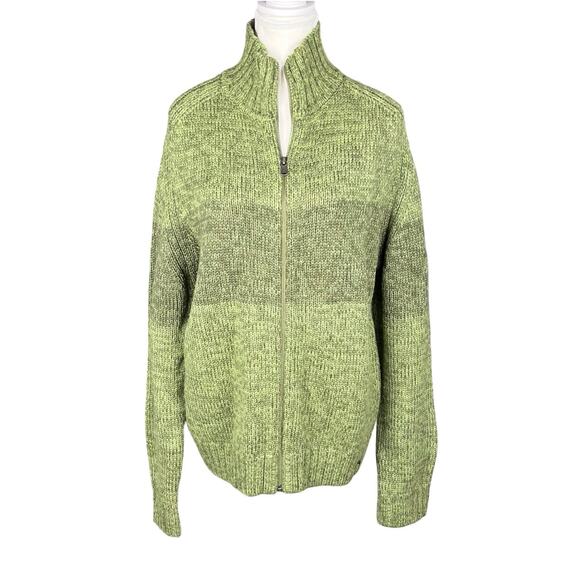 Aigle Mens Wool Zip Up Cardigan Sweater Knit Green‎ Stripe Grunge Y2K Medium - Picture 1 of 9